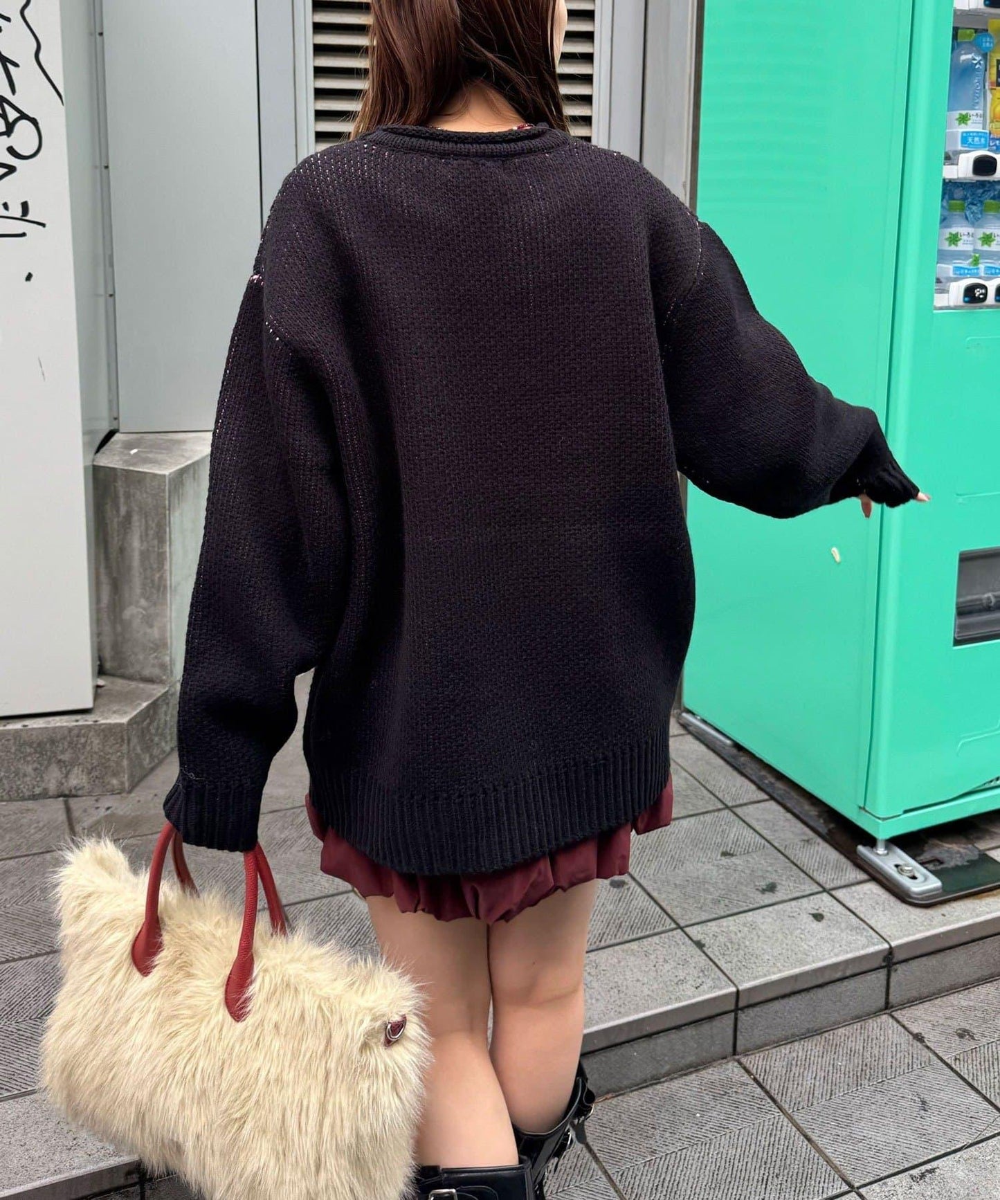 低密度提花拼接寬鬆針織衫