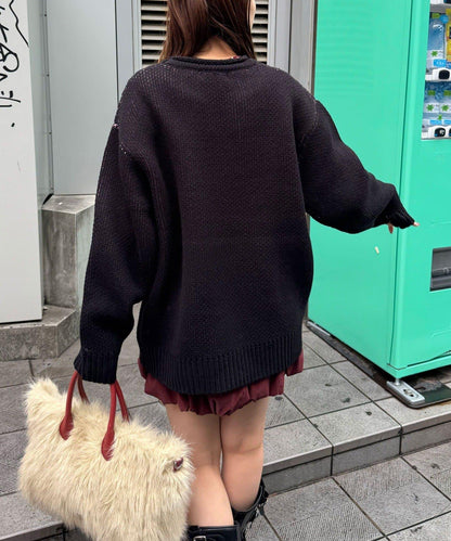 低密度提花拼接寬鬆針織衫