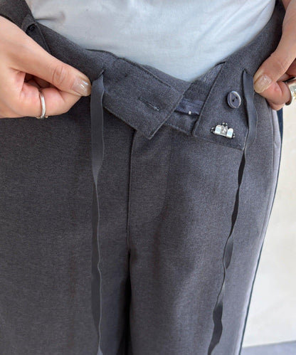 側邊條紋寬腿褲