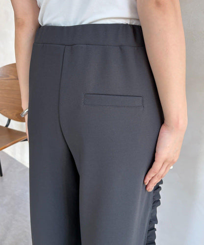 剪裁喬其紗側邊荷葉邊褲