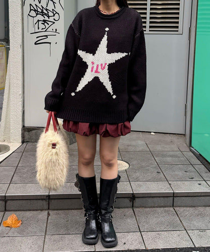 低密度提花拼接寬鬆針織衫