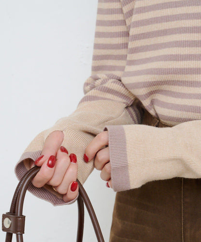 【4色可選】B 條紋指孔針織上衣