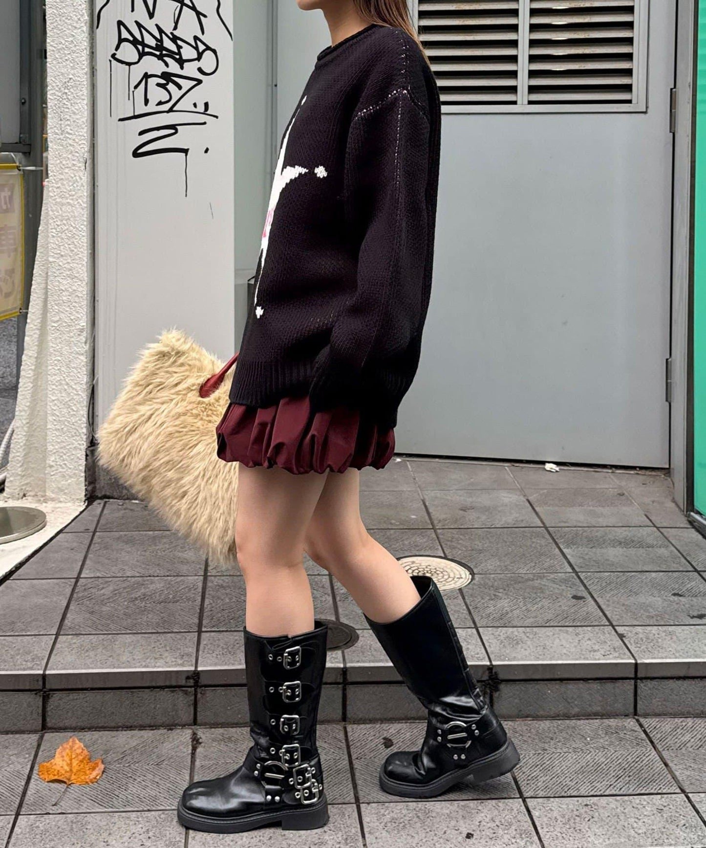 低密度提花拼接寬鬆針織衫