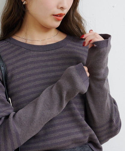 【4色可選】B 條紋指孔針織上衣