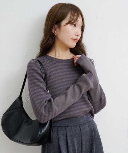 【4色可選】B 條紋指孔針織上衣