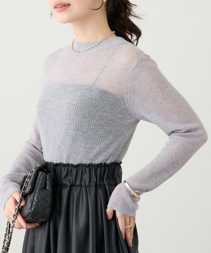 透視亮片高領羅紋針織衫