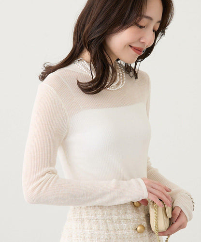 透視亮片高領羅紋針織衫