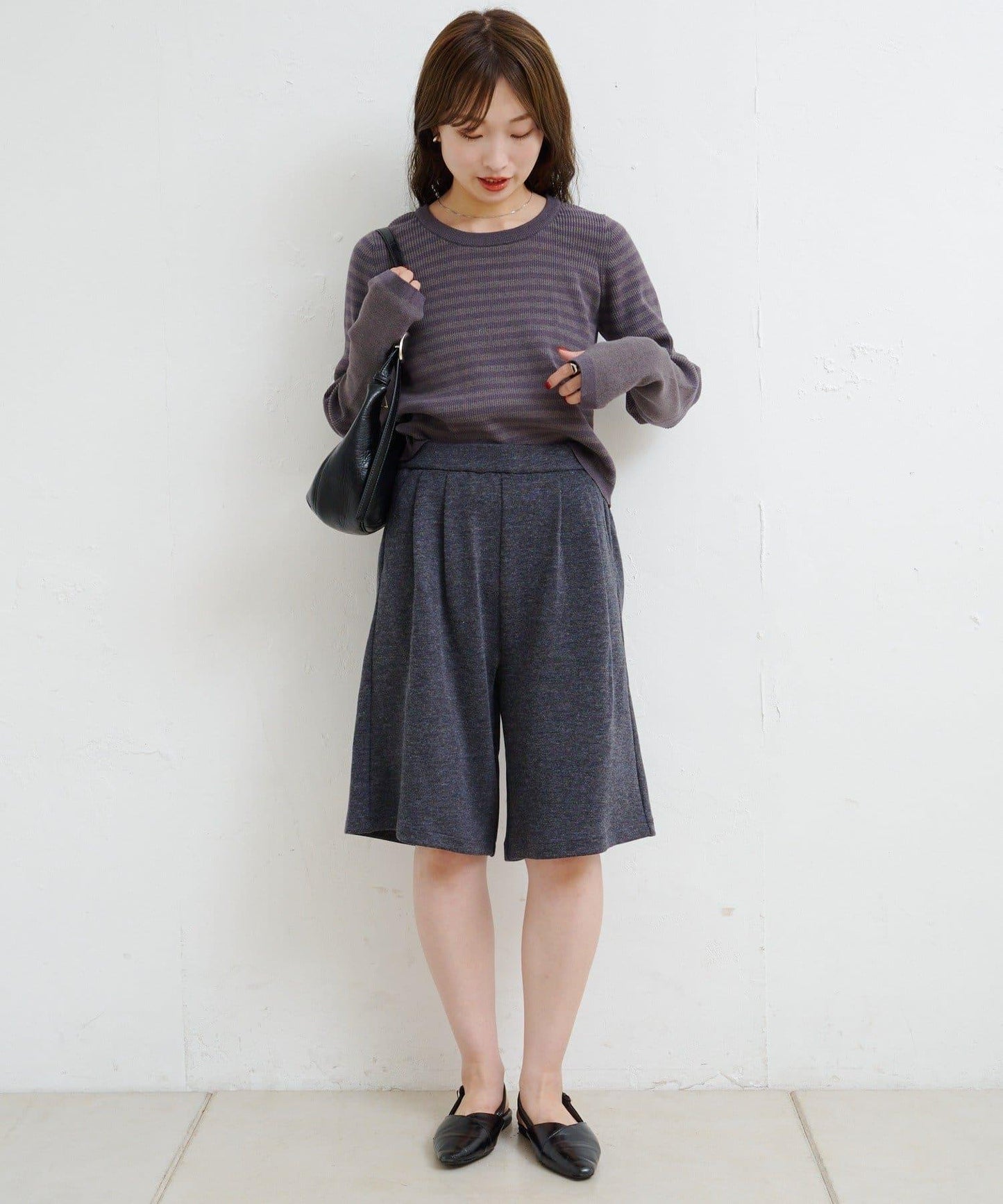 【4色可選】B 條紋指孔針織上衣