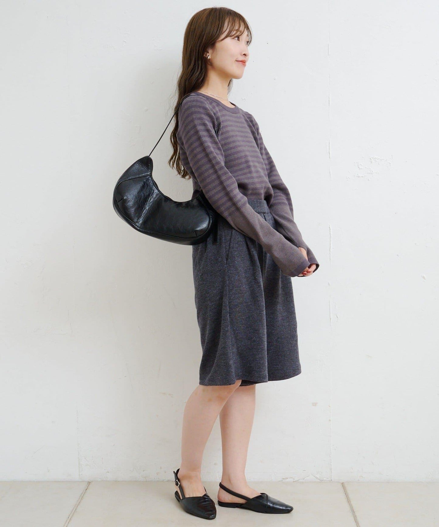 【4色可選】B 條紋指孔針織上衣