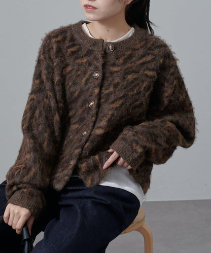 豹紋長毛絨夾克開衫