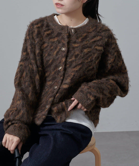 豹紋長毛絨夾克開衫