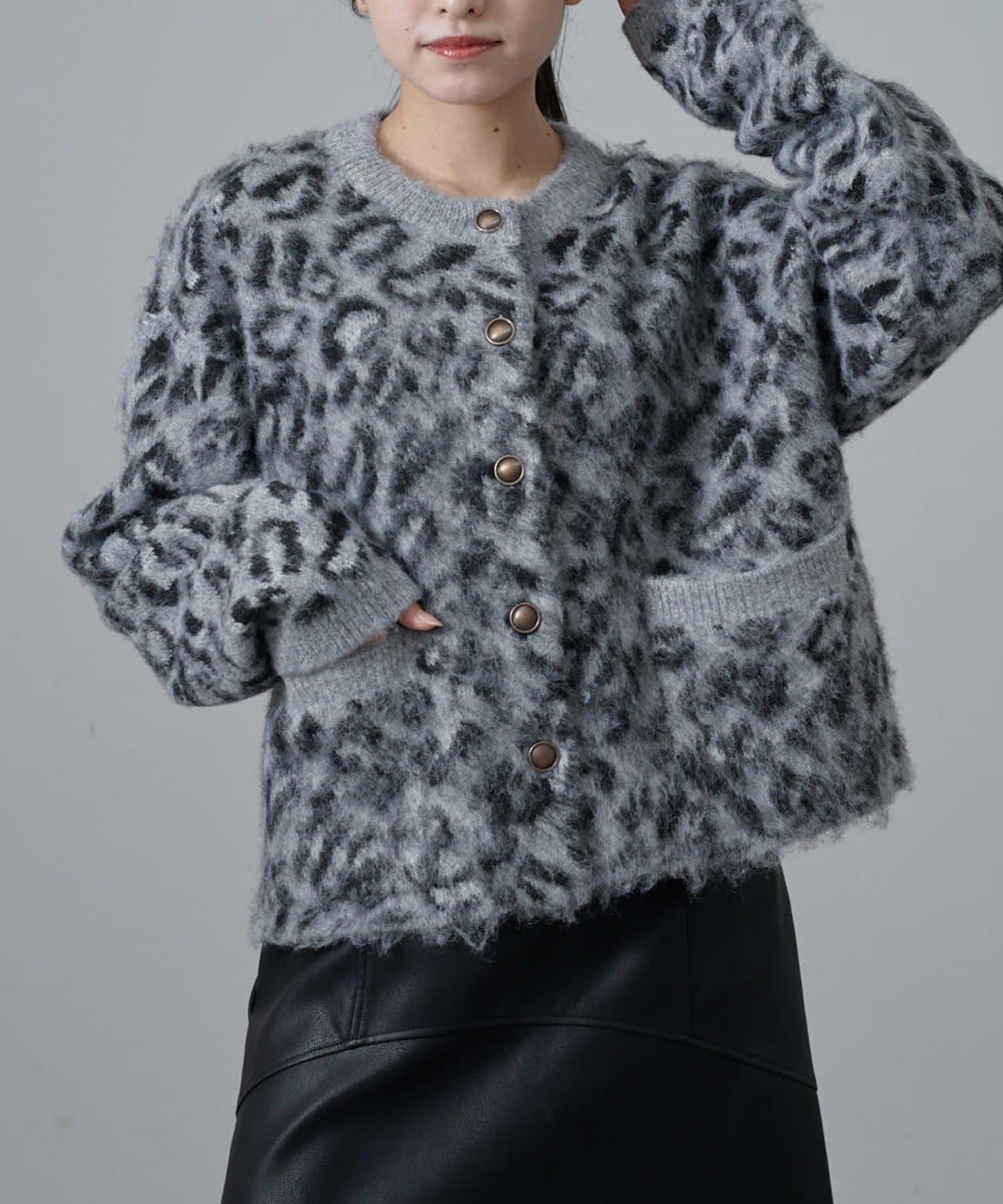 豹紋長毛絨夾克開衫
