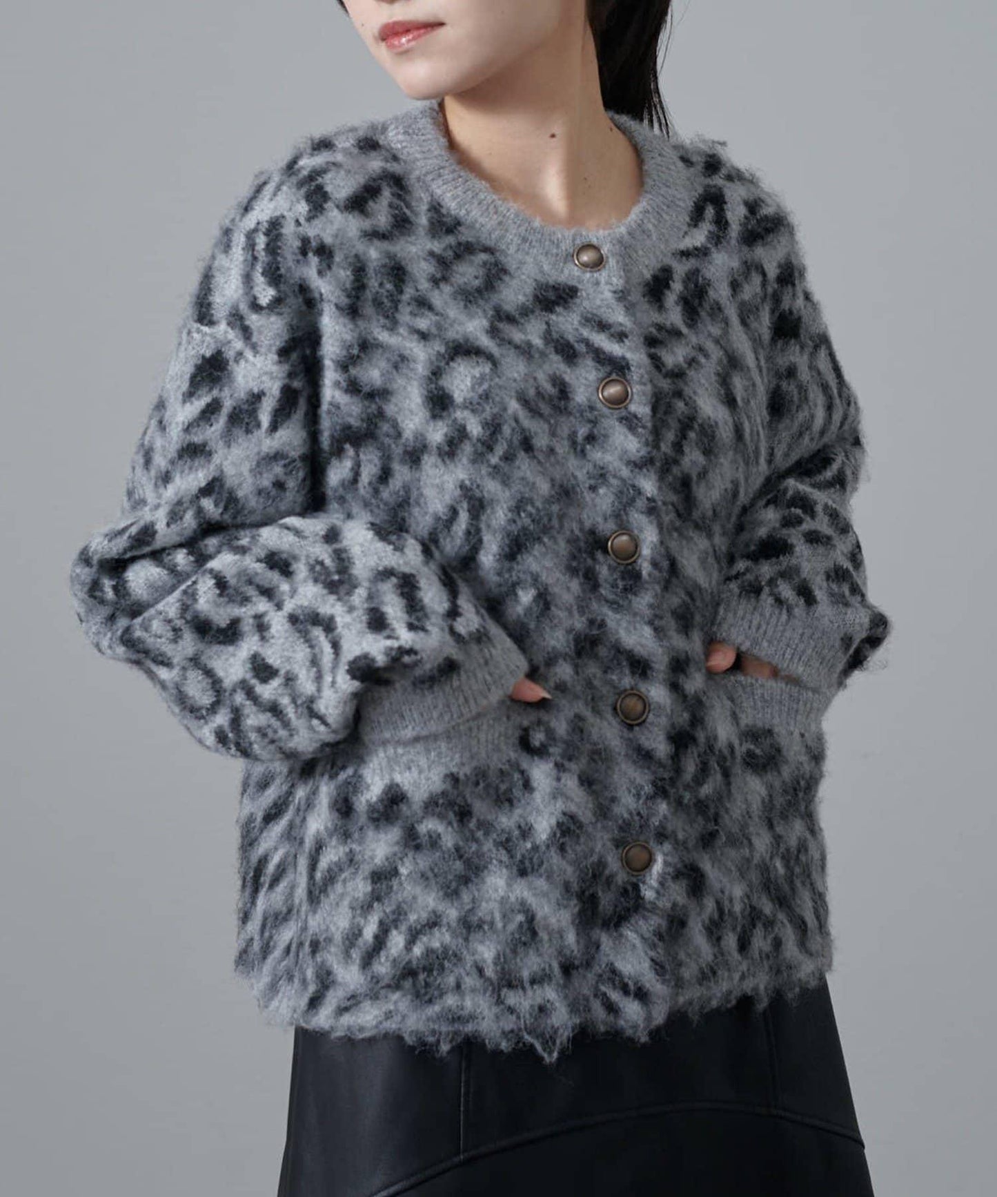豹紋長毛絨夾克開衫