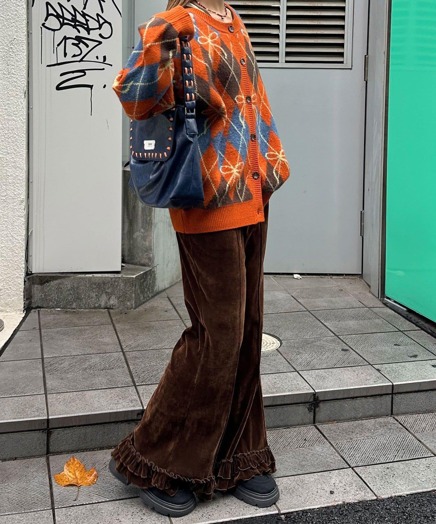 蝴蝶結菱格針織開衫