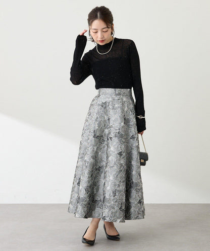 透視亮片高領羅紋針織衫