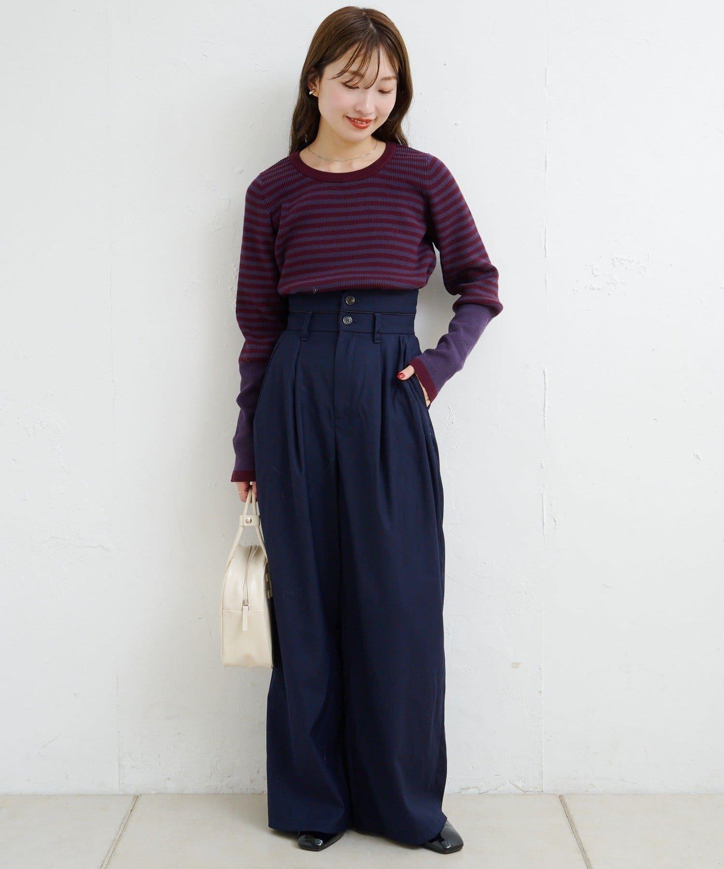 【4色可選】B 條紋指孔針織上衣