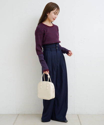 【4色可選】B 條紋指孔針織上衣