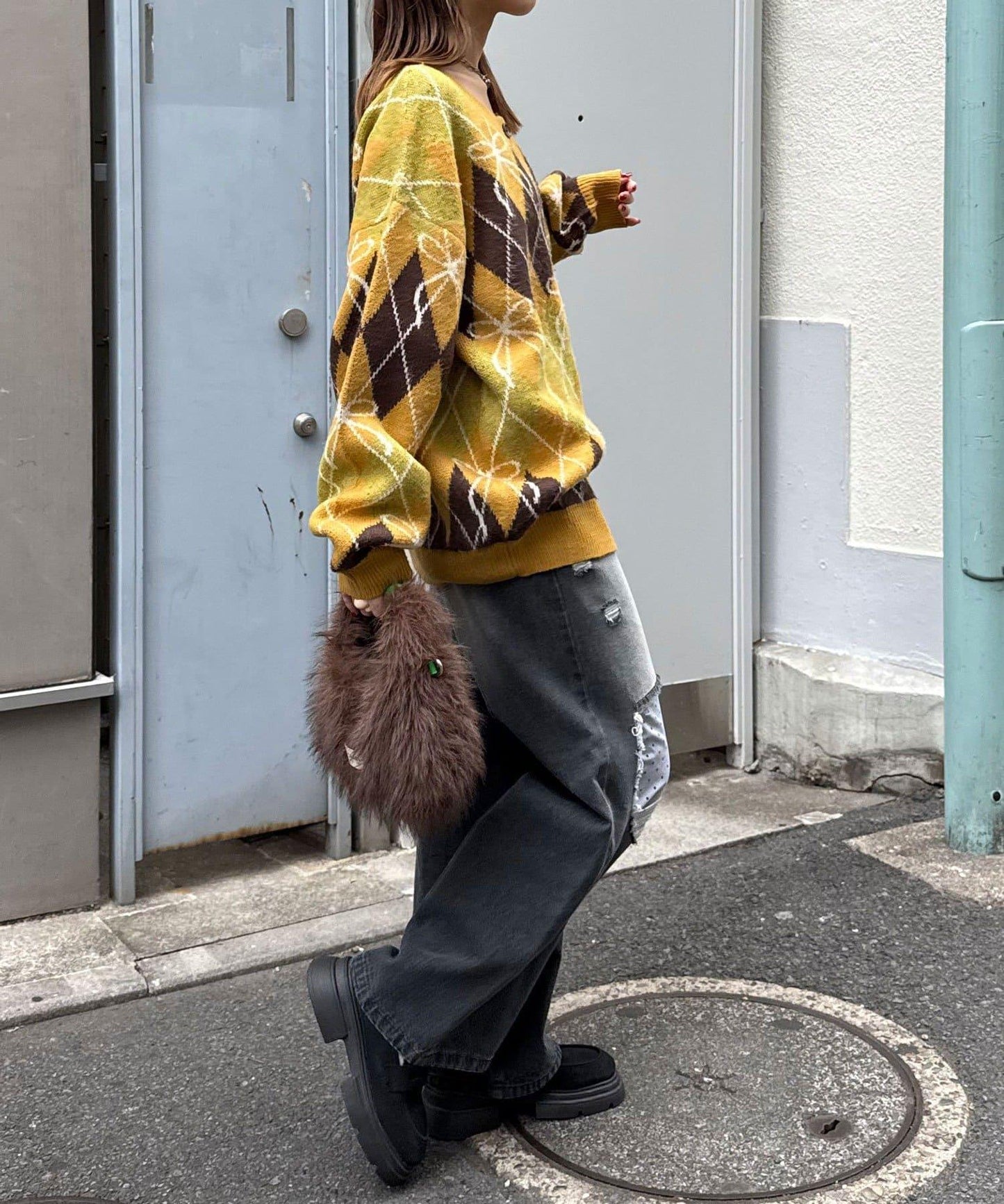 蝴蝶結菱格針織開衫