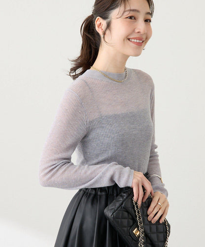 透視亮片高領羅紋針織衫