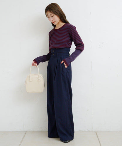 【4色可選】B 條紋指孔針織上衣