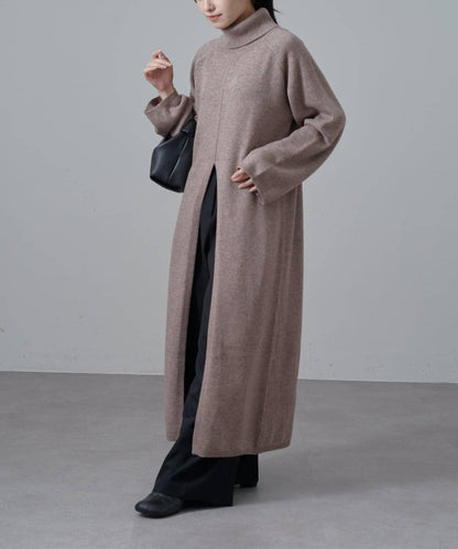 高領前開叉長款連衣裙