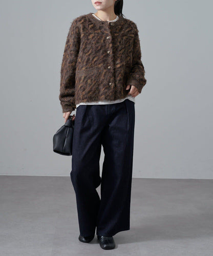 豹紋長毛絨夾克開衫