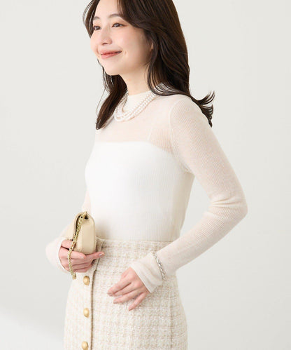 透視亮片高領羅紋針織衫