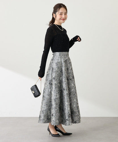 透視亮片高領羅紋針織衫