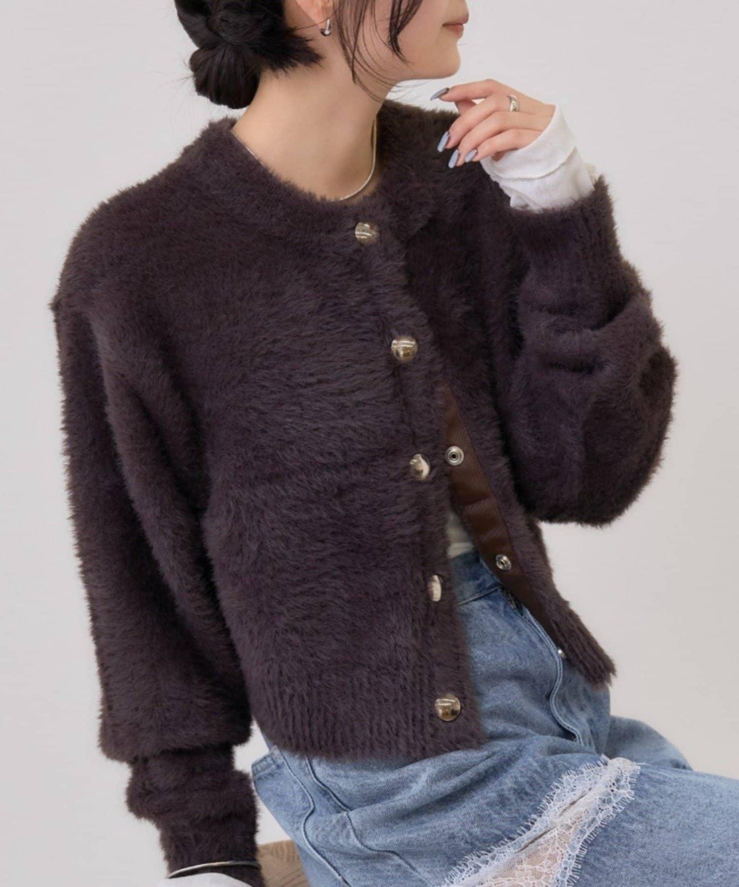 仿貂絨夾克開衫