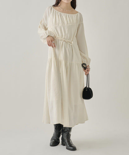 露肩抽繩連衣裙