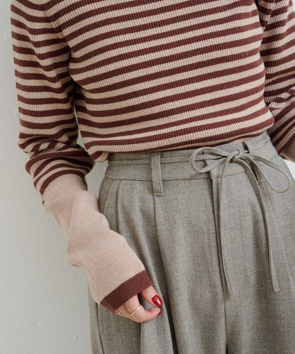 【4色可選】B 條紋指孔針織上衣