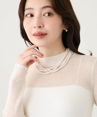 透視亮片高領羅紋針織衫