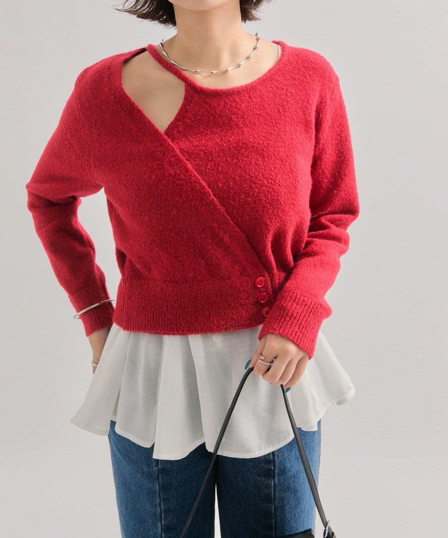 荷葉邊拼接針織衫