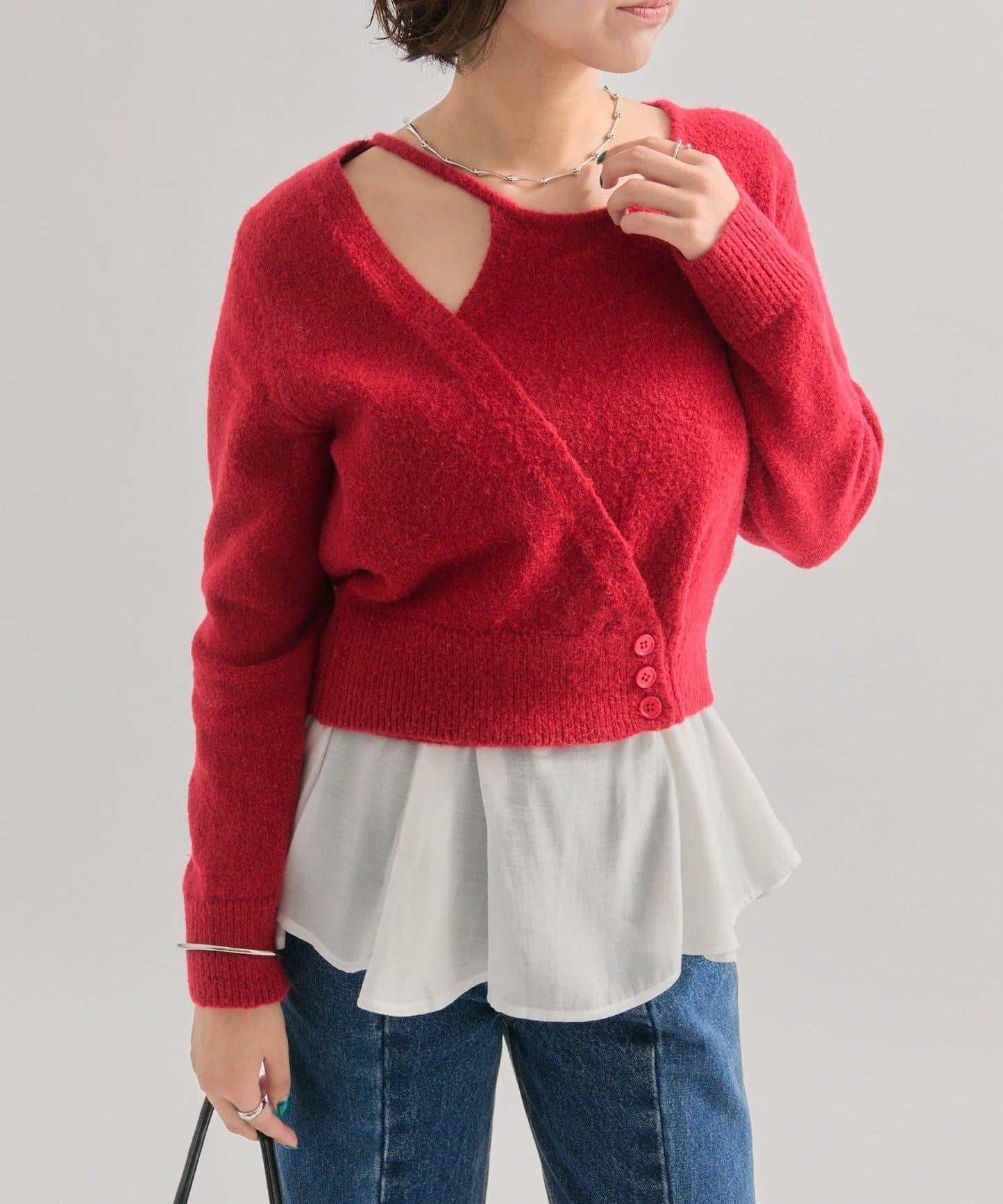 荷葉邊拼接針織衫