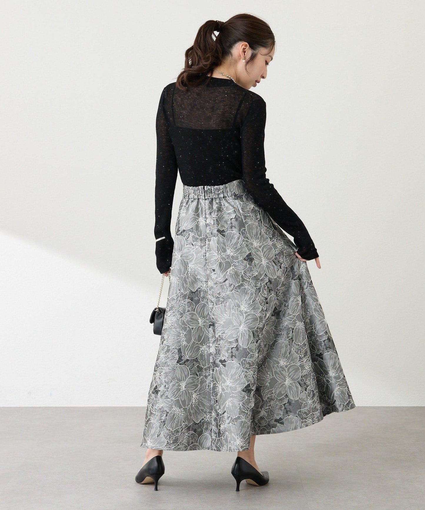 透視亮片高領羅紋針織衫