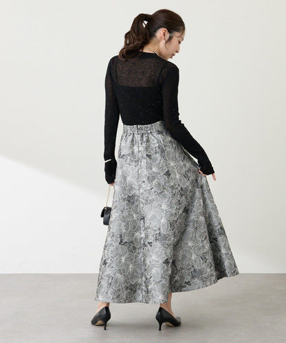 透視亮片高領羅紋針織衫