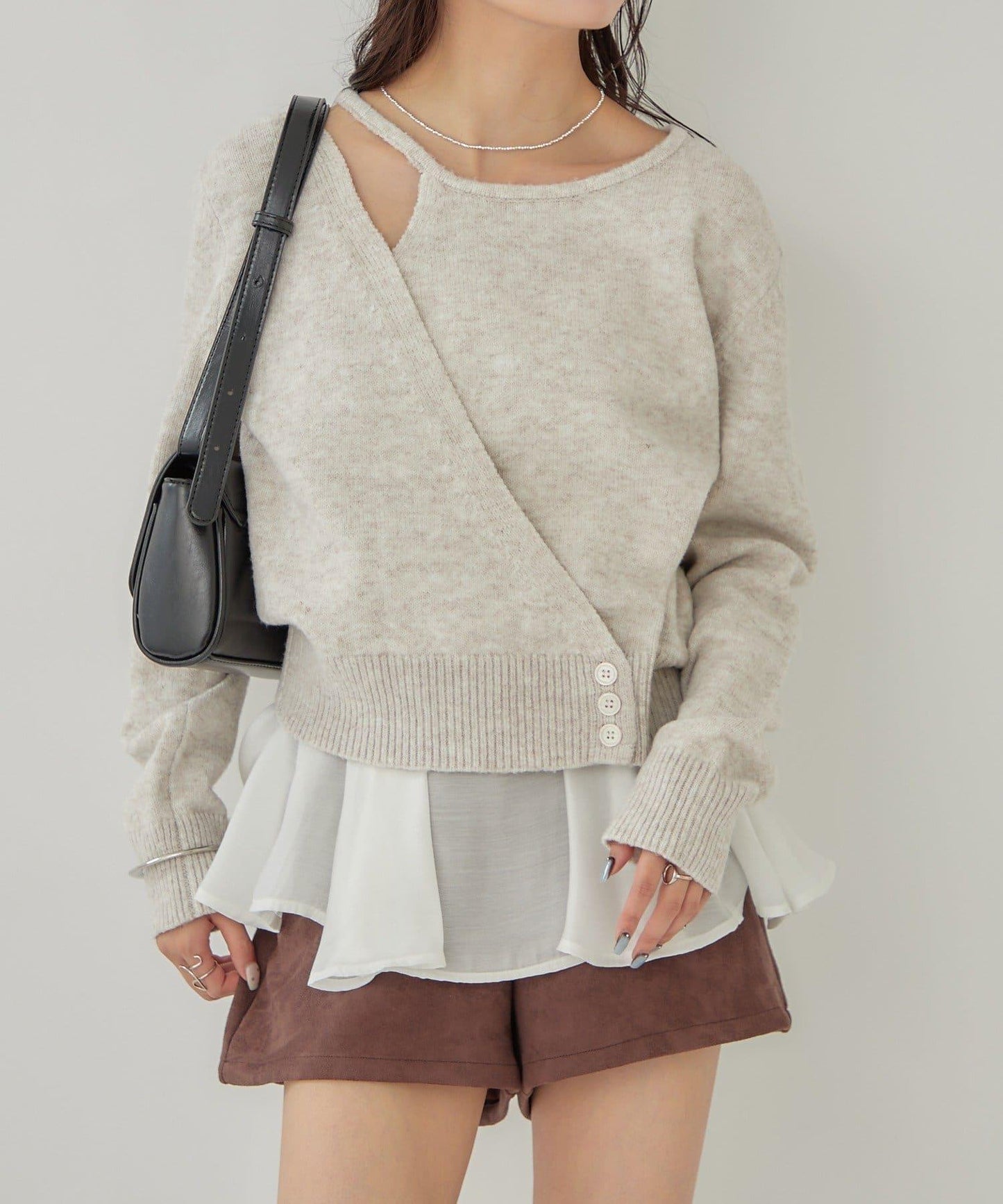 荷葉邊拼接針織衫