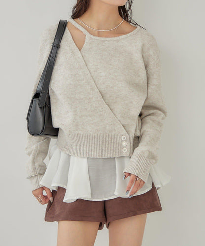 荷葉邊拼接針織衫