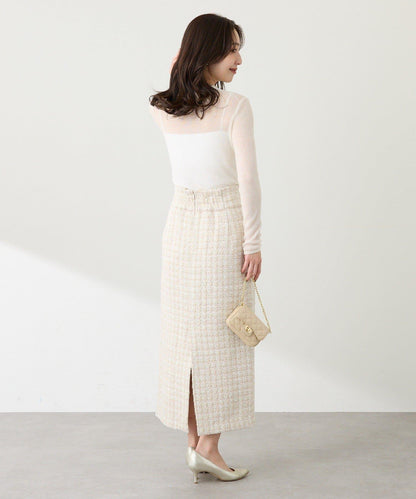 透視亮片高領羅紋針織衫