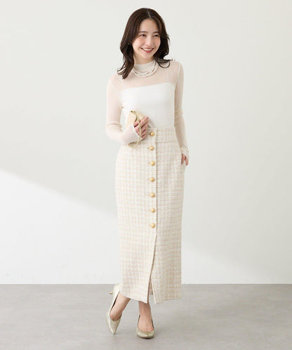 透視亮片高領羅紋針織衫