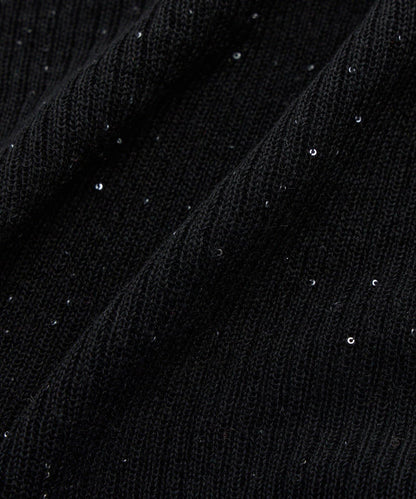 透視亮片高領羅紋針織衫