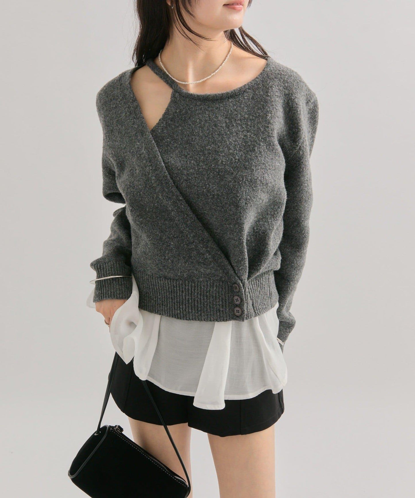 荷葉邊拼接針織衫