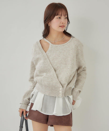 荷葉邊拼接針織衫