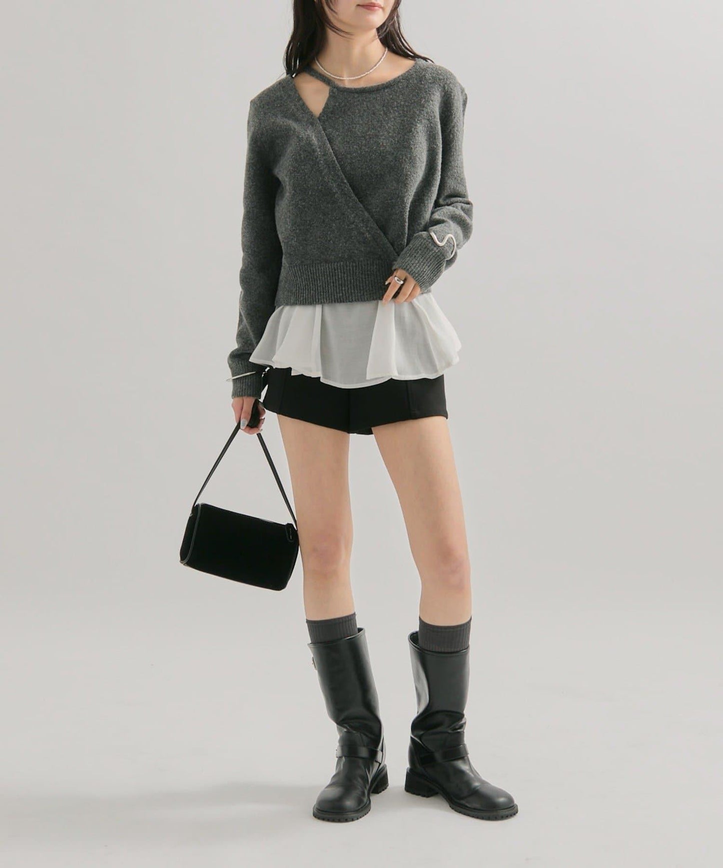 荷葉邊拼接針織衫