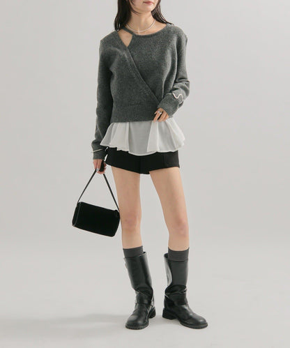 荷葉邊拼接針織衫