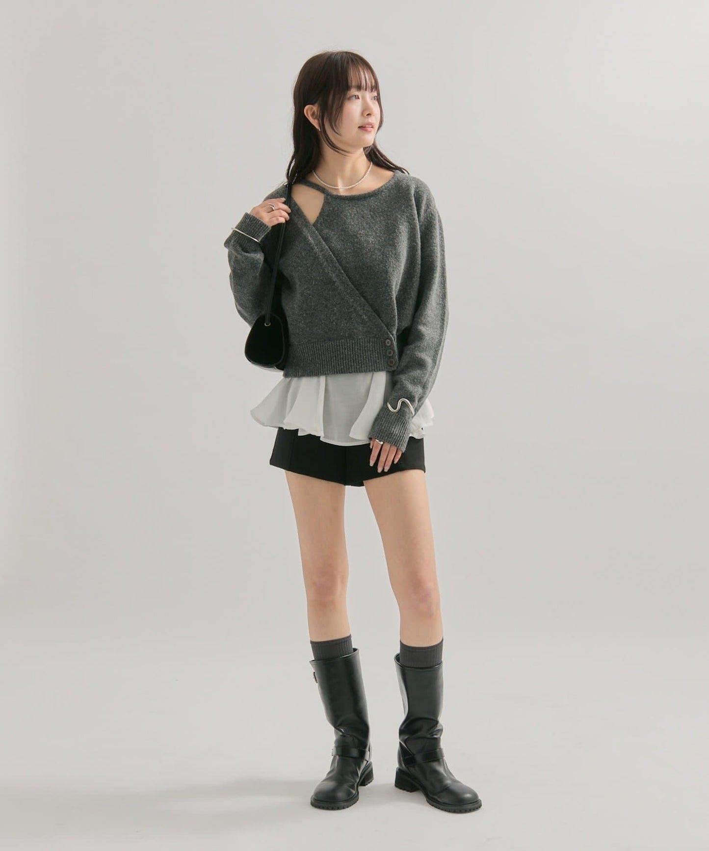 荷葉邊拼接針織衫