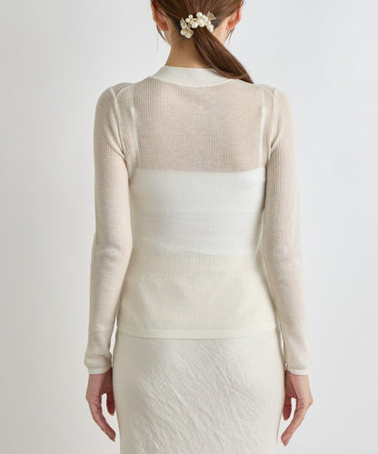 透視亮片高領羅紋針織衫