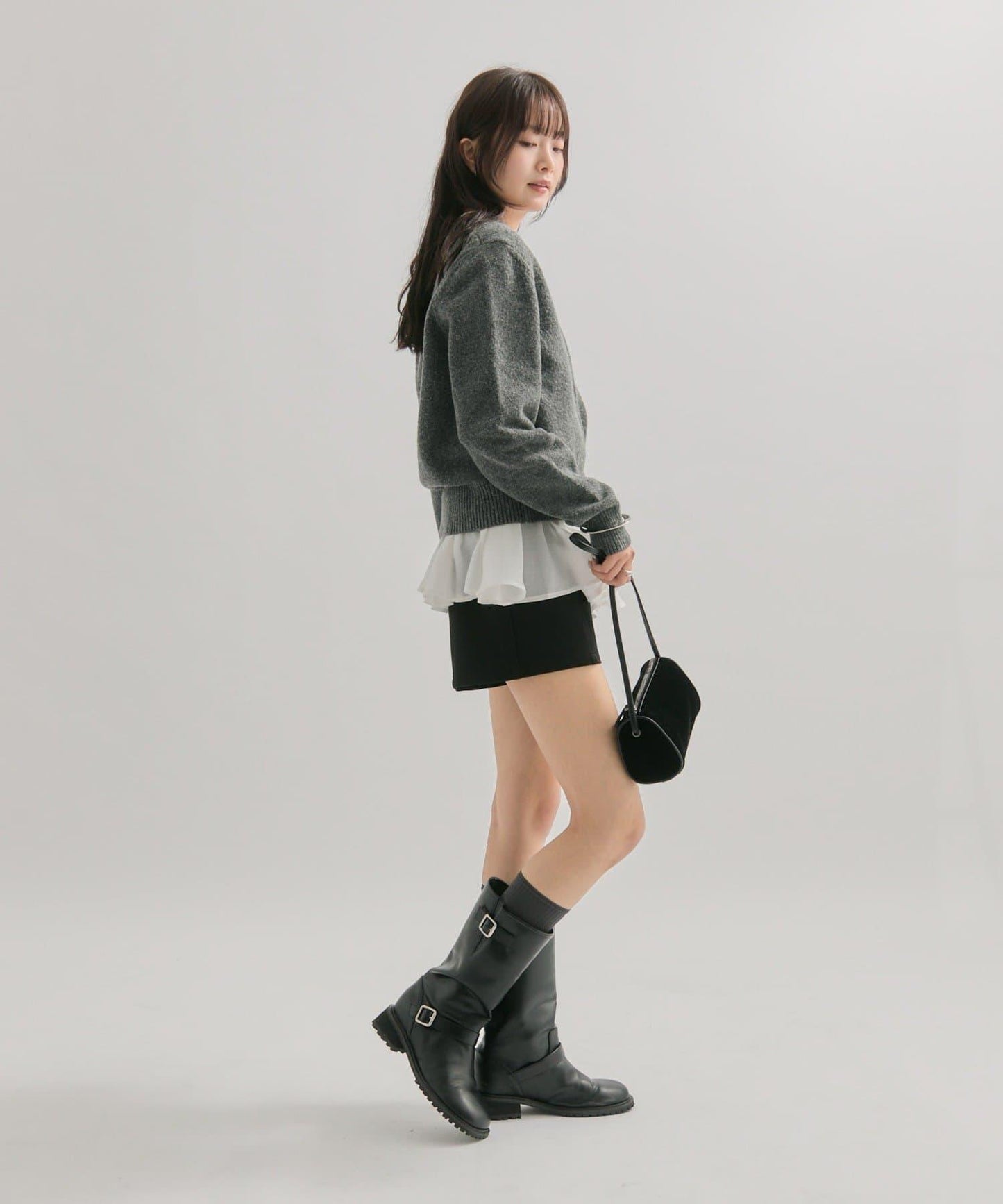 荷葉邊拼接針織衫