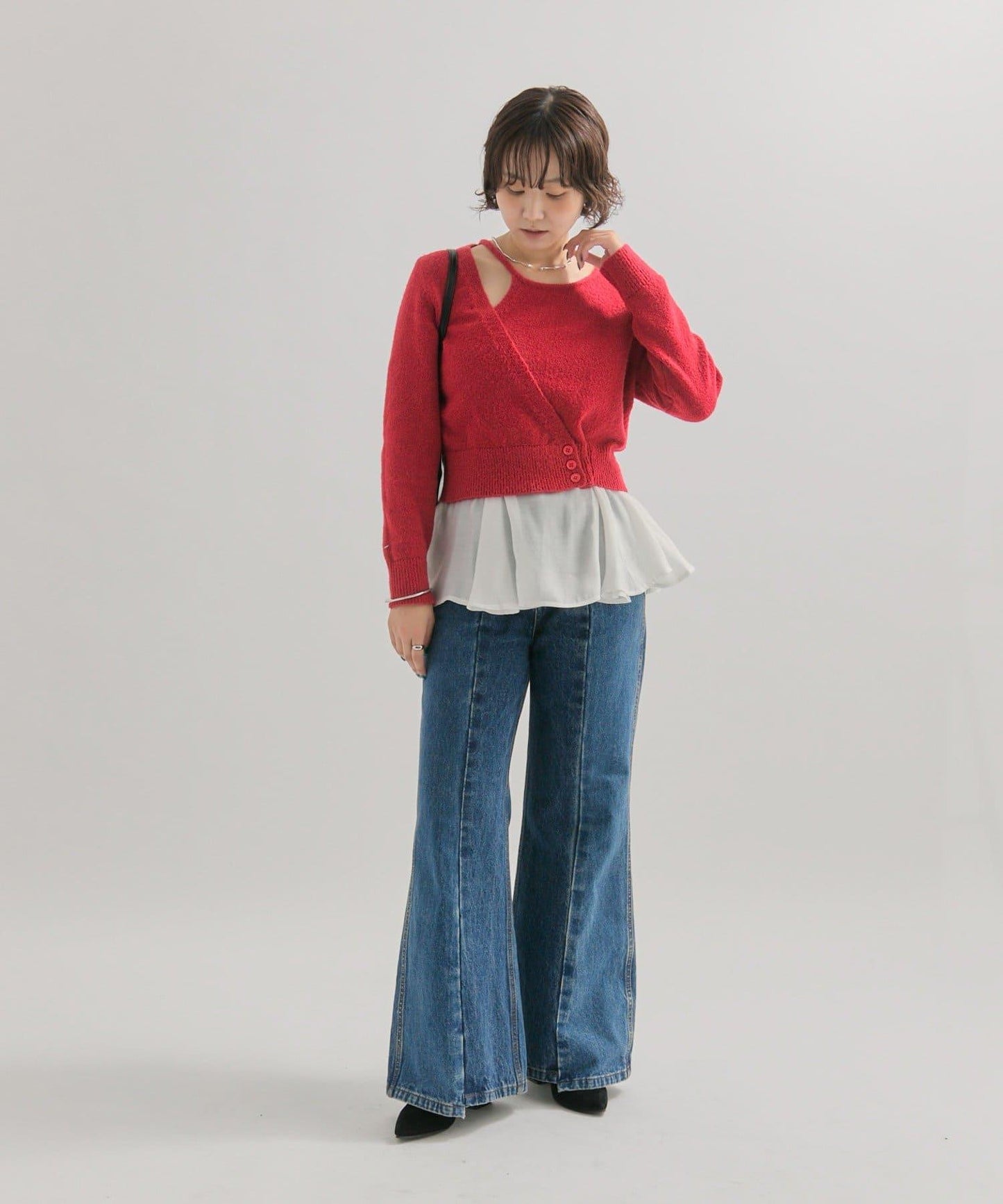 荷葉邊拼接針織衫