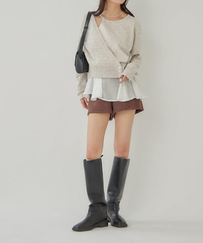 荷葉邊拼接針織衫